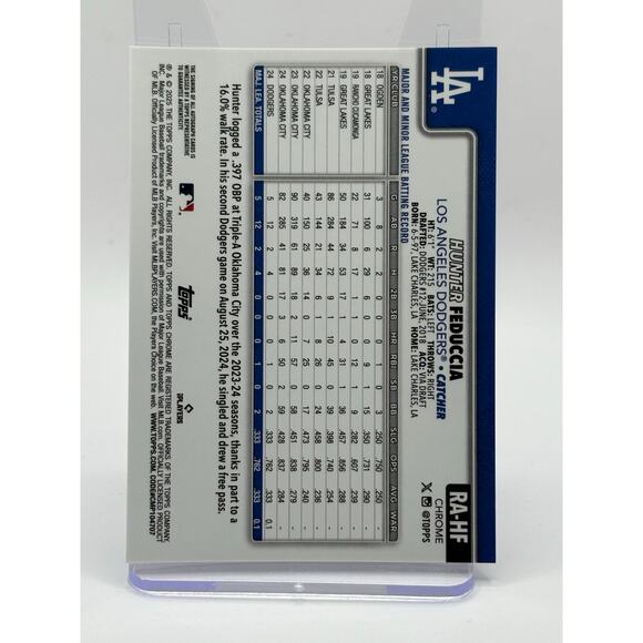 2025 Topps Chrome Hunter Feduccia Rookie Purple Speckle Auto 20/299 Dodgers RC - Picture 2 of 2